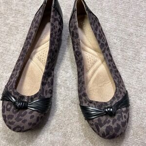 Naturalizer Leopard Print Flats Women Size 10 Cushioned Comfort Bow Detail